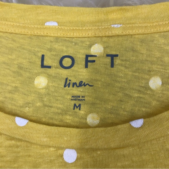 Loft Linen Little Yellow Top w/Ruffle Capped Sleeves and Swiss Dot Graphics SZ M - Picture 5 of 6